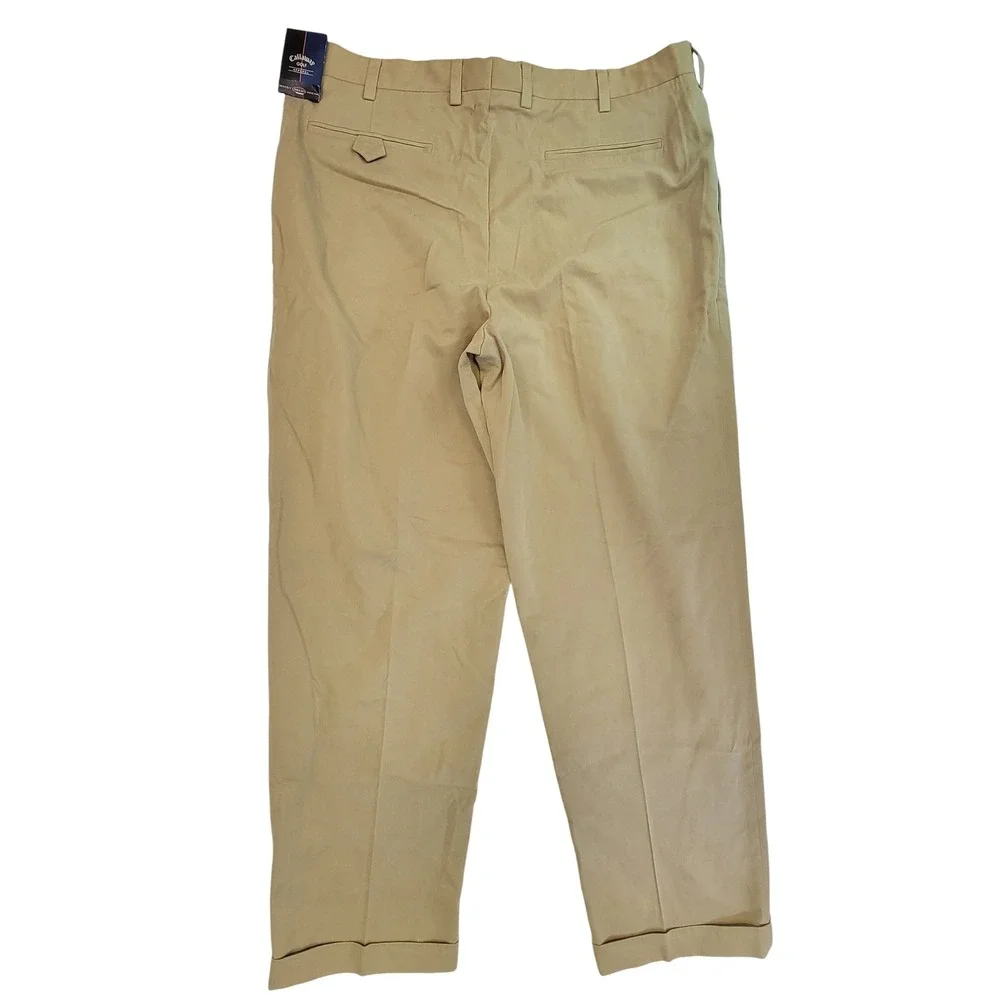 Callaway‎ Golf Apparel Mens Khaki Flat Front Pleated Chino Pants 38W x 30L NWT